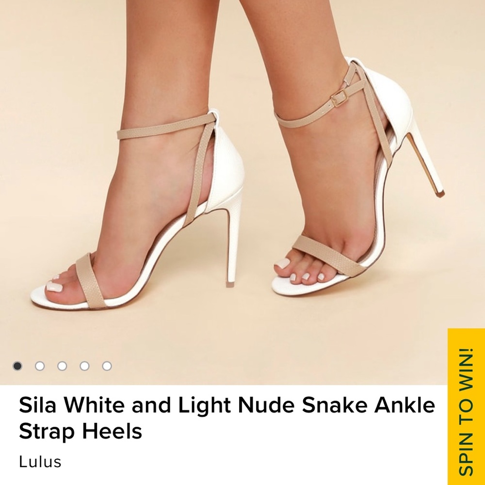 Lulus Sila White and Light Nude Snake Ankle Strap Heels - Size 8